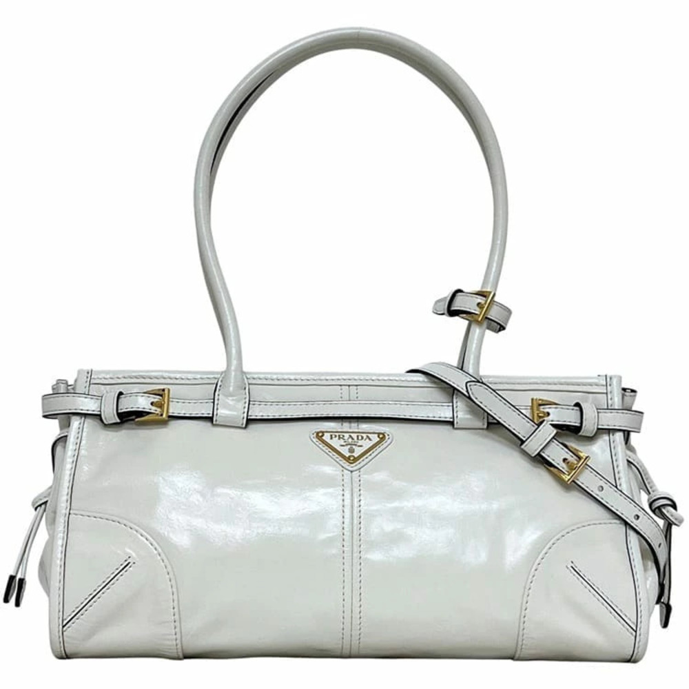 Prada bag Bonnie White Leather Top handle Shoulder Crossbody Hobo Triangle Plate